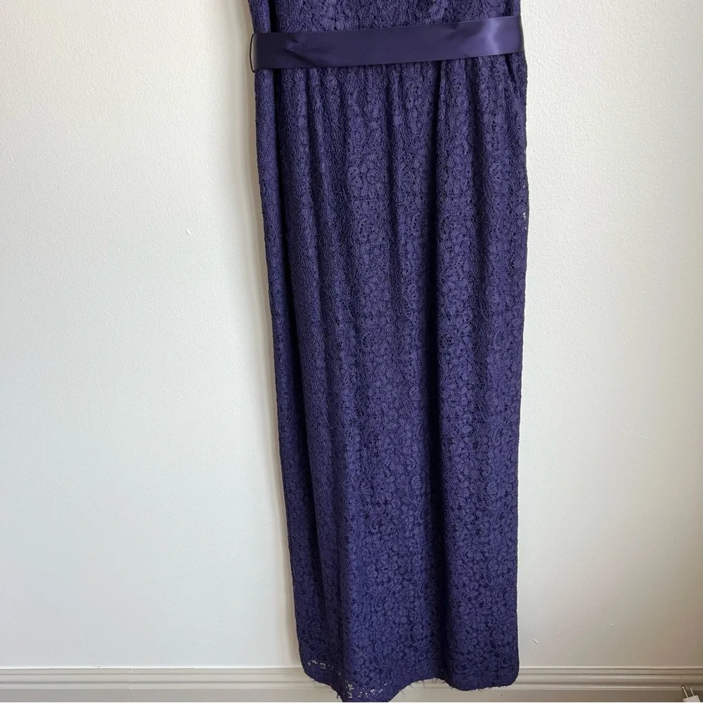 Adrianna Papell Purple Sleeveless Lace Illusion Column Gown, Size 12 - Picture 3 of 8